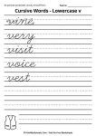 Cursive lowercase v word tracing practice - trace van violin very vase in cursive handwriting worksheet for kids