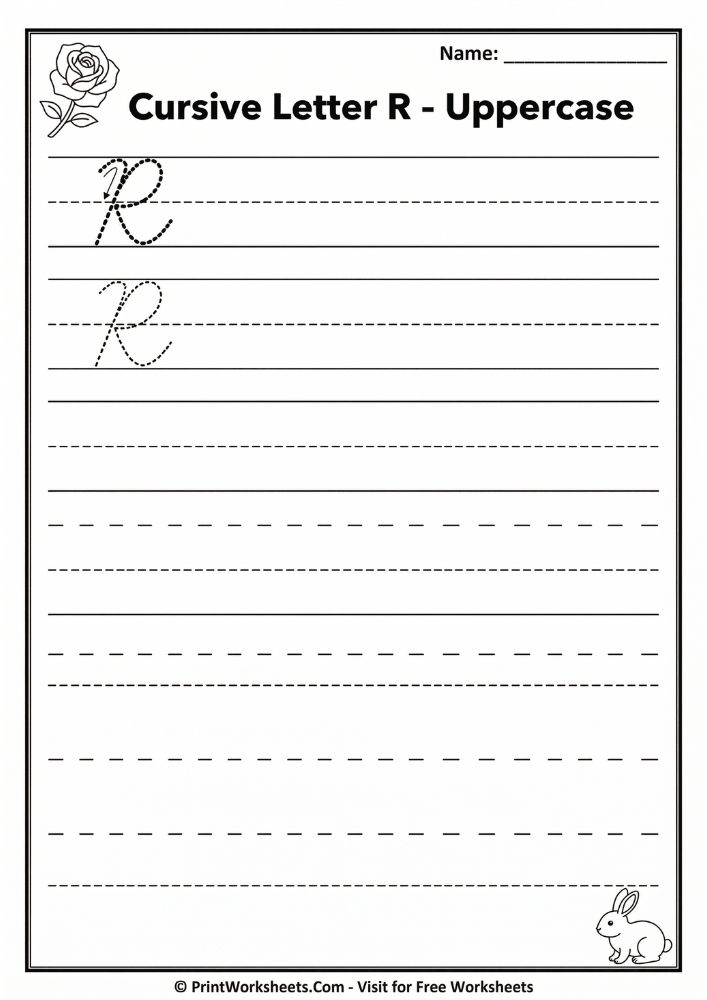 Free Cursive Letter R Worksheet – Uppercase & Lowercase Practice - Worksheet Image