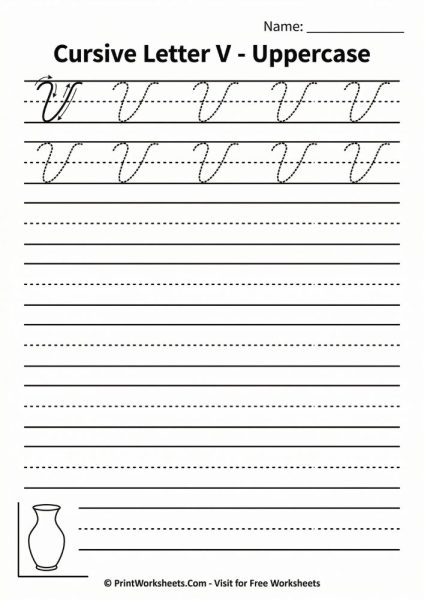Cursive Letter V Worksheet Free Printable – PDF