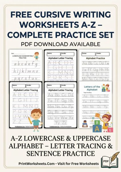 Free Cursive Writing Worksheets A-Z – Complete Practice Set
