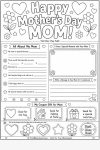 Happy Mother’s Day worksheet printable with writing prompts, drawing section, and coupon craft for kids
