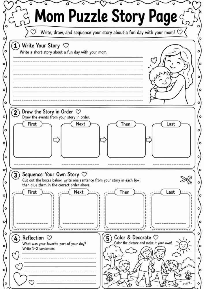 all about my mom worksheet story sequencing page for kids write draw and order events printable pdf