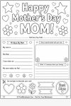 Mother’s Day coloring worksheet for kids with card template, drawing box, and cut-and-paste decorations printable
