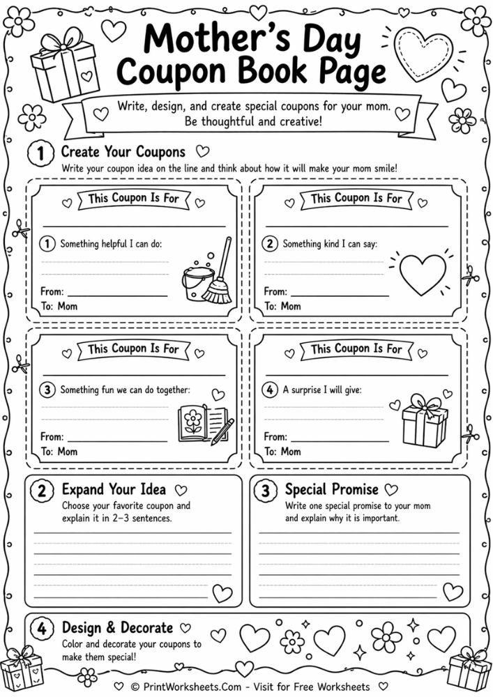 all about my mom worksheet coupon book page printable mothers day activity for kids create coupons