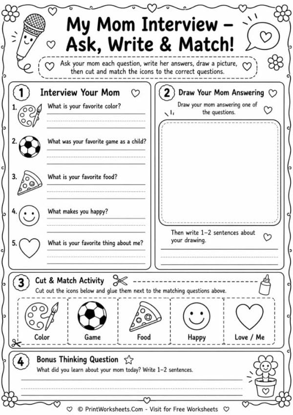 All About My Mom Worksheet PDF Free Printable for Kids