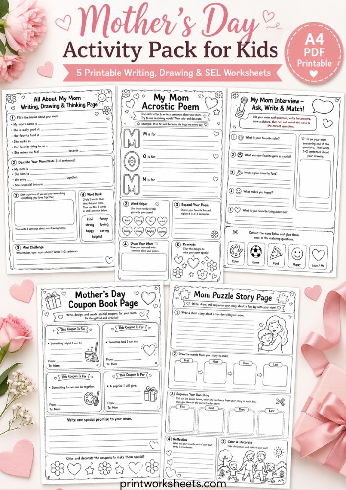 All About My Mom Worksheet for Grades 1–3 PDF Pack - Free Printable Worksheet