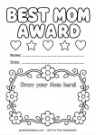 Best mom award certificate mothers day preschool printable worksheet