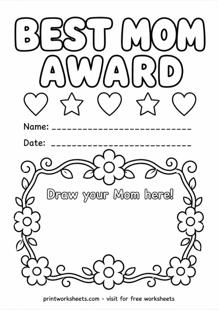 Best mom award certificate mothers day preschool printable worksheet