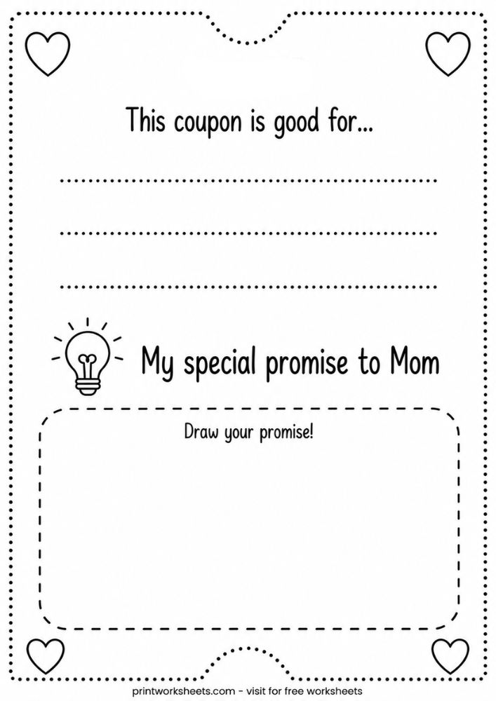 Blank Mother's Day coupon template for kids to fill out with their own idea, free printable from printworksheets.com