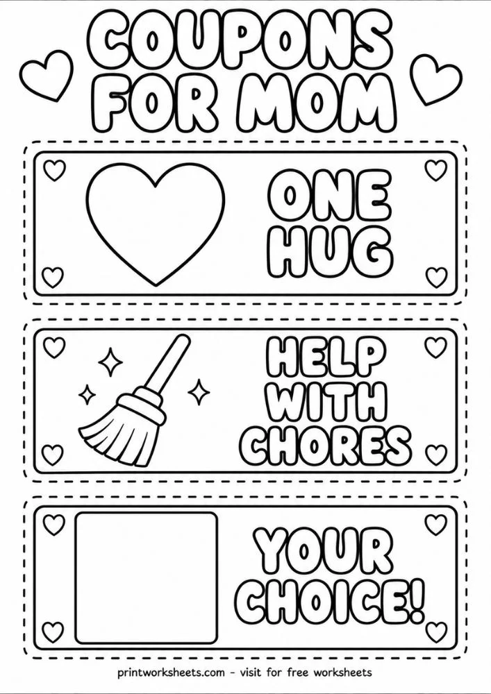 Mothers day coupon book craft kindergarten black and white worksheet