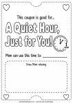 Mother's Day coupon 'A Quiet Hour Just for You' printable, free kids activity from printworksheets.com