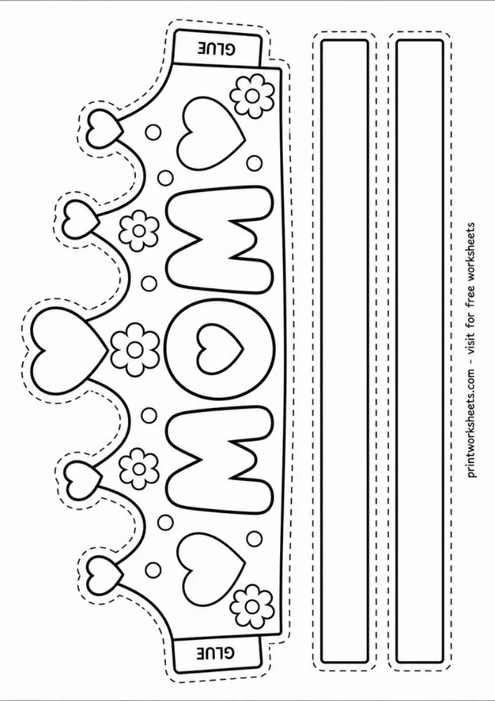 Mother's day crown craft template kindergarten black and white printable
