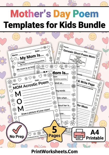 Mother’s Day Poem Templates for Kids Printable PDF