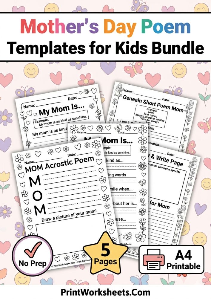 Mother's Day Worksheet - Mother’s Day Poem Templates for Kids Printable PDF | Free Printable