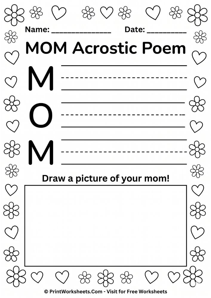 mothers day poem worksheets