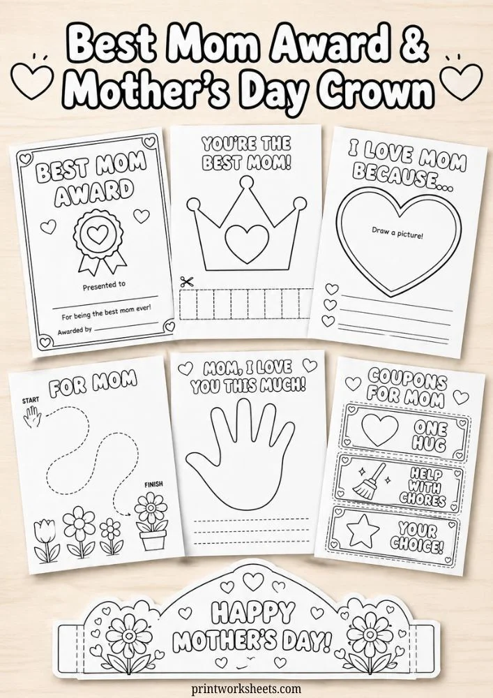 Mother's Day Worksheet - Best Mom Award Certificate & Mother’s Day Crown Craft Free | Free Printable