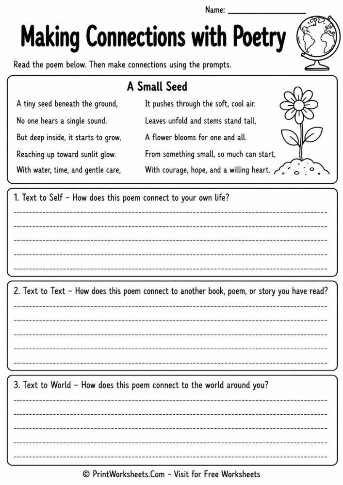 poetry connections worksheet grade 4 free printable