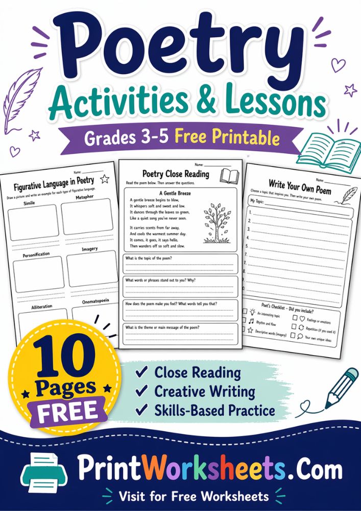 Creative Writing Worksheet - Free Poetry Activities Worksheets Grade 3–5 – 10 Page PDF | Free Printable