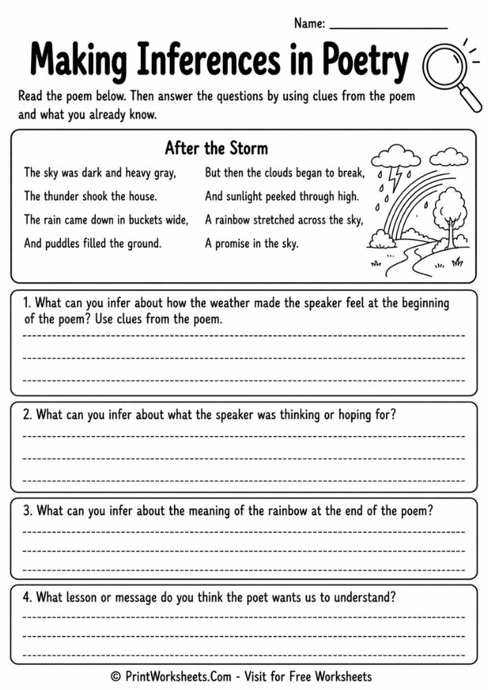 poetry inference worksheet grade 4 free printable