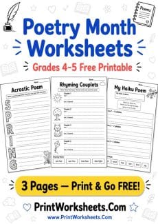 Writing Worksheets Worksheet - Poetry Worksheets 4th Grade – Haiku, Acrostic & Rhyming PDF | Free Printable