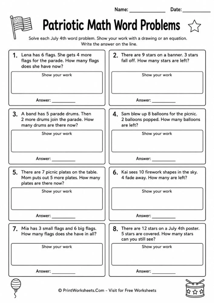 4th-of-july-independence-day-worksheets-for-1st-grade-page-3 4th of July Independence Day worksheets for 1st grade reading sequence story panels