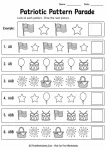 4th of July Independence Day worksheets for kindergarten patriotic pattern parade math logic page