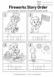 4th of July Independence Day worksheets for kindergarten fireworks story order sequencing blocks