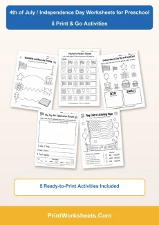 Holiday Worksheets Worksheet - Free 4th of July Independence Day Worksheets for Preschool (PDF) | Free Printable