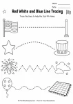 4th of July Independence Day worksheets for preschool sensory line tracing handwriting sheet