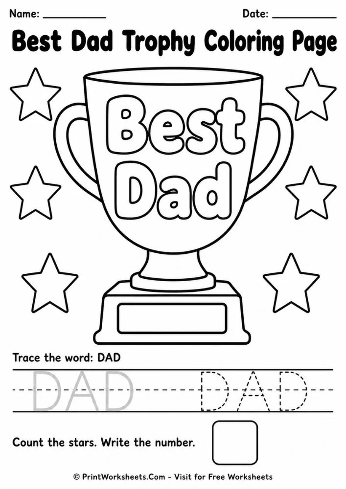 Best dad trophy design from our preschool father's day coloring pages