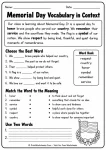 Memorial day comprehension worksheets focusing on vocabulary in context