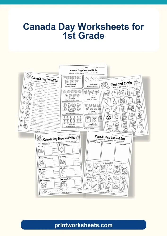 Holiday Worksheets Worksheet - Free Canada Day Worksheets for 1st Grade (Printable PDF) | Free Printable