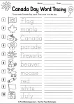 Canada Day worksheets for 1st grade word tracing and handwriting practice layout