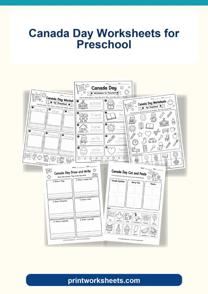 Holiday Worksheets Worksheet - Free Canada Day Worksheets for Preschool (Printable PDF) | Free Printable