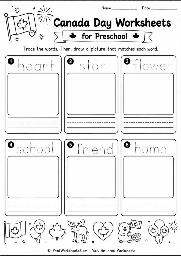 Canada Day worksheets for preschool count and write simple math group activity page