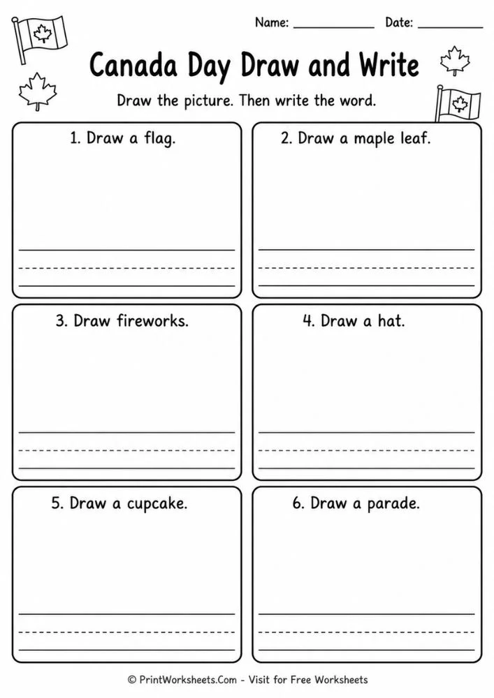 Canada Day worksheets for preschool match by shape geometric recognition page