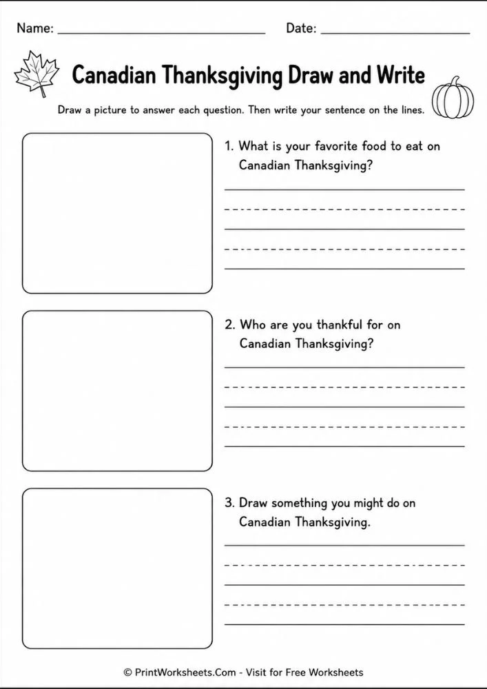 canadian-thanksgiving-worksheet-page-4 Canadian Thanksgiving worksheets for kindergarten draw and write vocabulary recognition layout