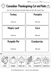 Canadian Thanksgiving worksheets for kindergarten letter sound cut and paste matching track