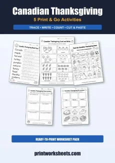 Thanksgiving Worksheets Worksheet - Free Canadian Thanksgiving Worksheets for Kindergarten (PDF) | Free Printable