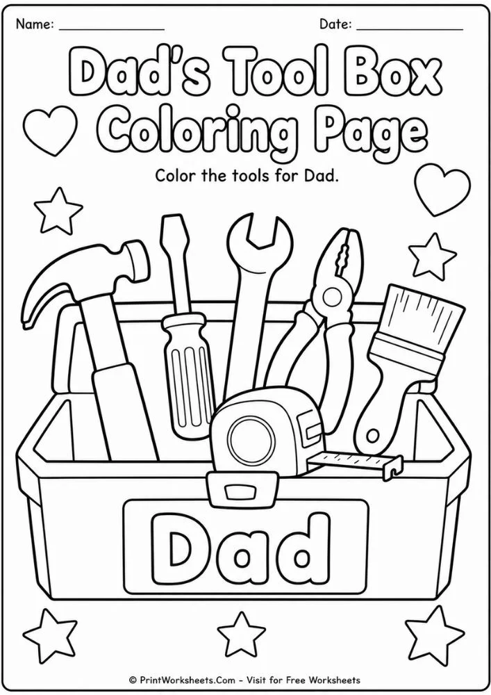 Dad's toolbox activity among our father's day coloring pages for preschoolers