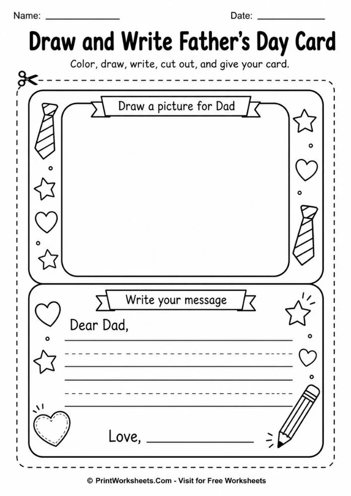 draw-and-write-fathers-day-card-template Draw and write Father’s Day card template printable PDF