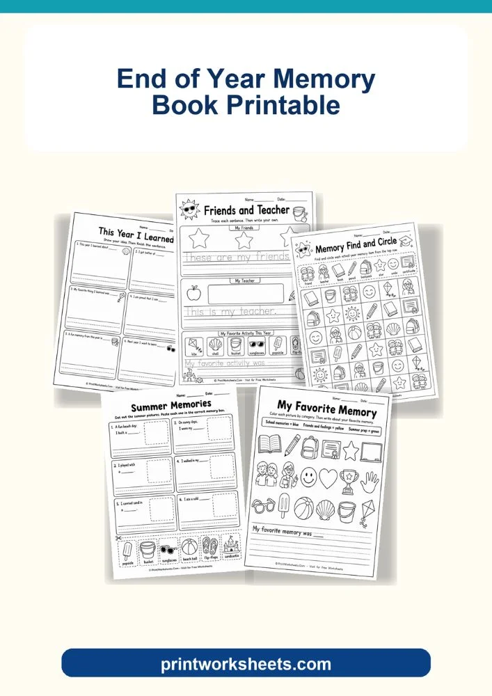 Summer Worksheets Worksheet - Free End of Year Memory Book Printable (PDF) | Free Printable