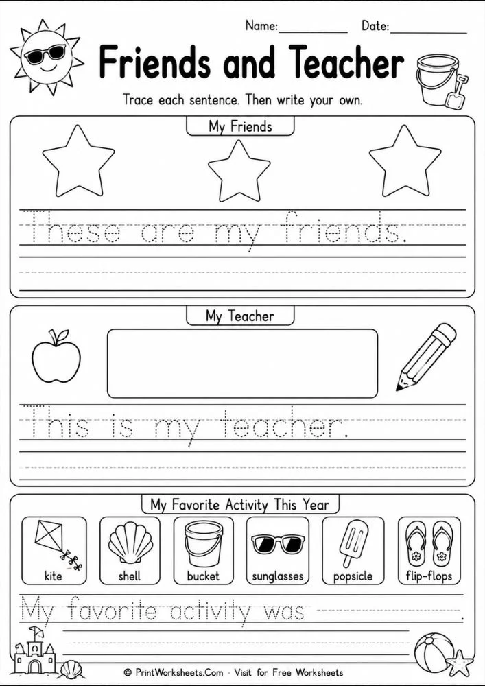 end-of-year-memory-book-printable-page-2 End of year memory book sentence tracing worksheet for early elementary students