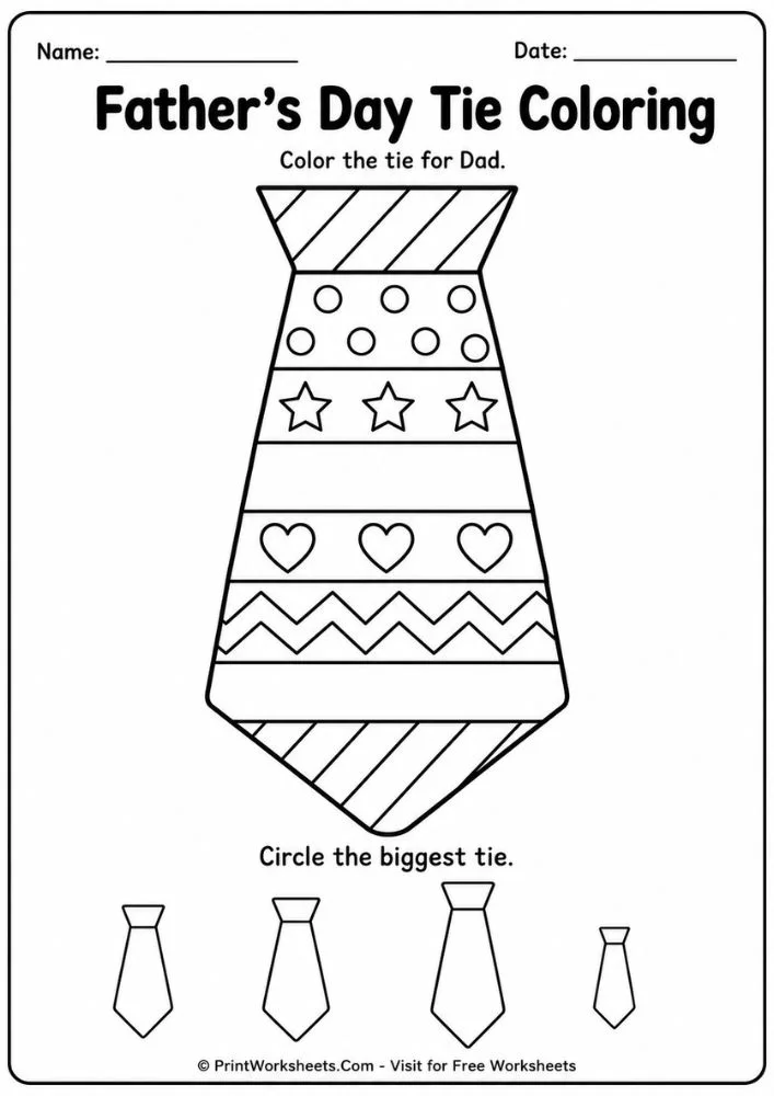 Father's day printable coloring pages featuring a fun tie to color