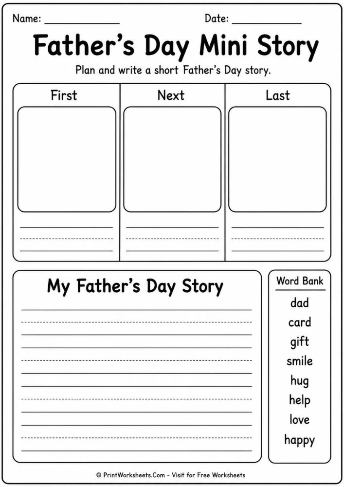 Father's day printable writing activities featuring a mini story planner
