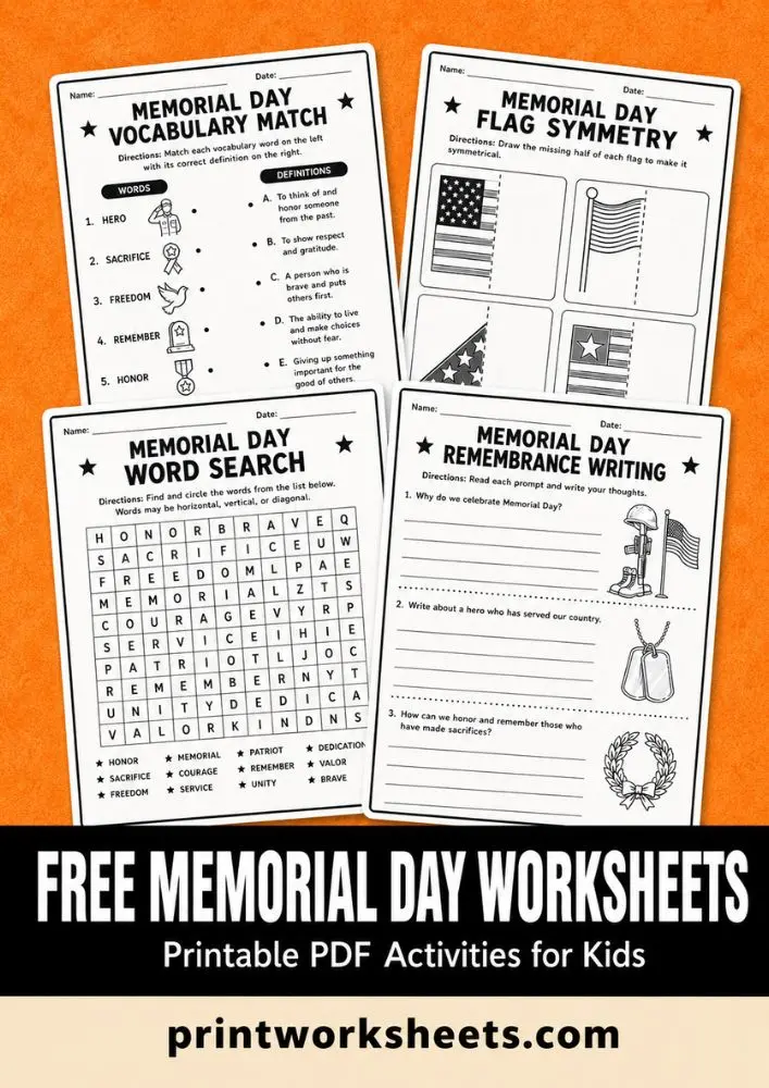 Holiday Worksheets Worksheet - Free Memorial Day Worksheets for Kids – Printable PDF Activities | Free Printable