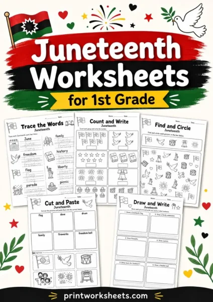 Juneteenth Worksheets for 1st Grade – Free Printable PDF Activities