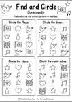 Find and circle visual discrimination game offering fun Juneteenth activities for kindergarten.