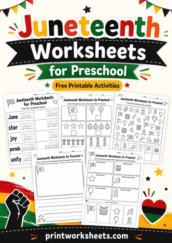 Holiday Worksheets Worksheet - Juneteenth Worksheets for Preschool – Free Printable PDF Activities | Free Printable