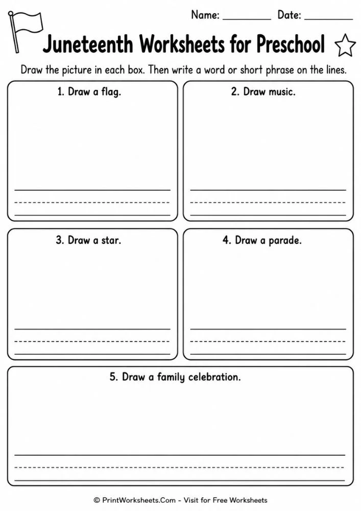 Juneteenth cut and paste worksheet from our free Juneteenth printables for preschool collection